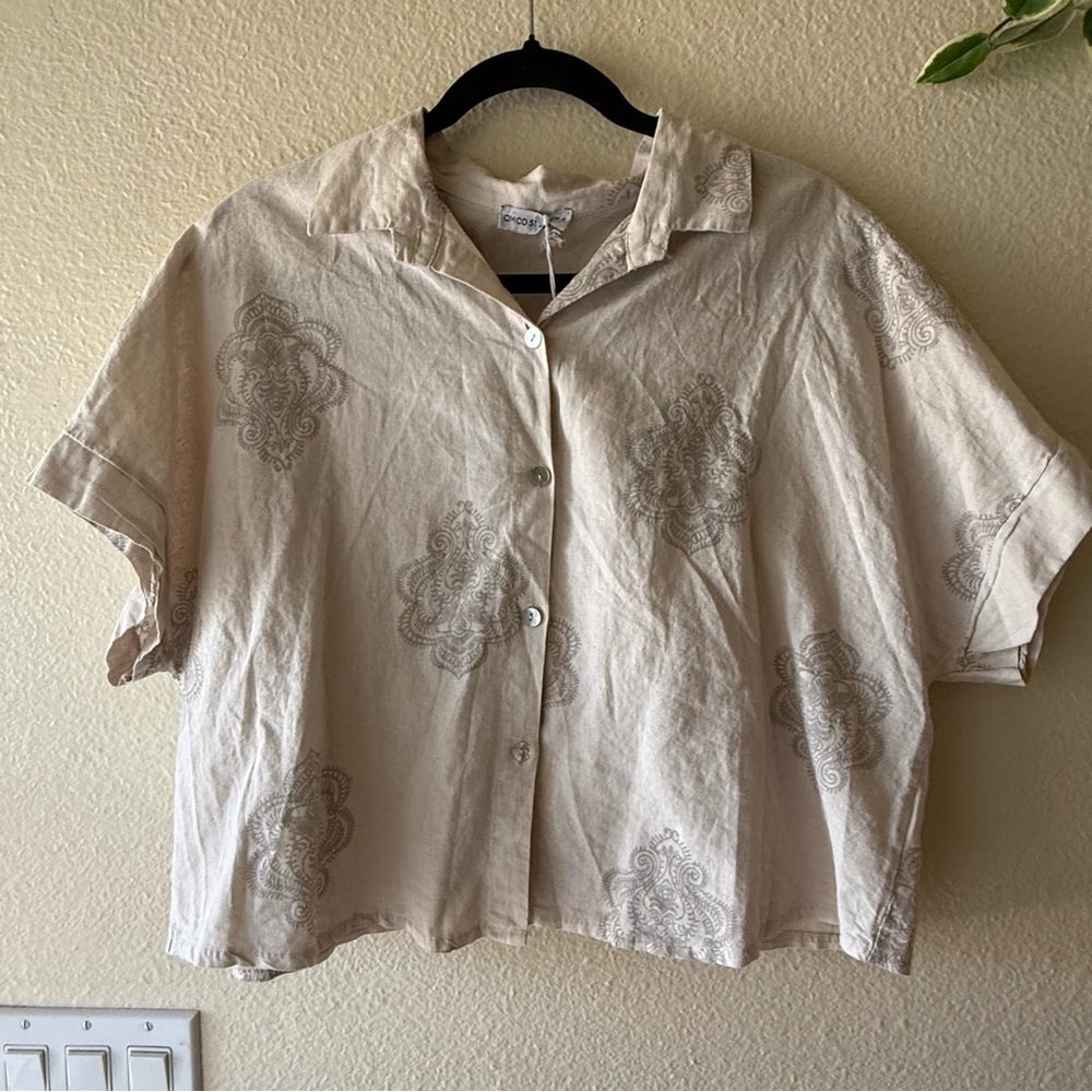 NWT Civico 51 Cotton/Linen Crop Boxy Button Up